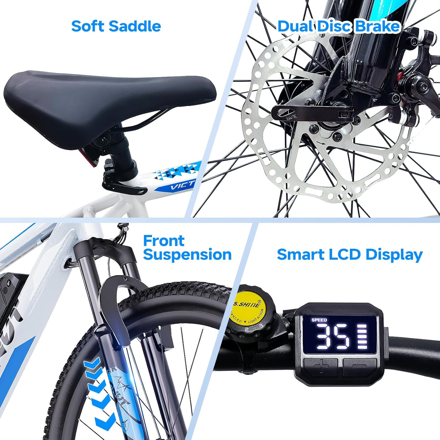 Totem Victor has a Soft Saddle, Dual Disc Brake, Front Suspension and Smart LCD Display