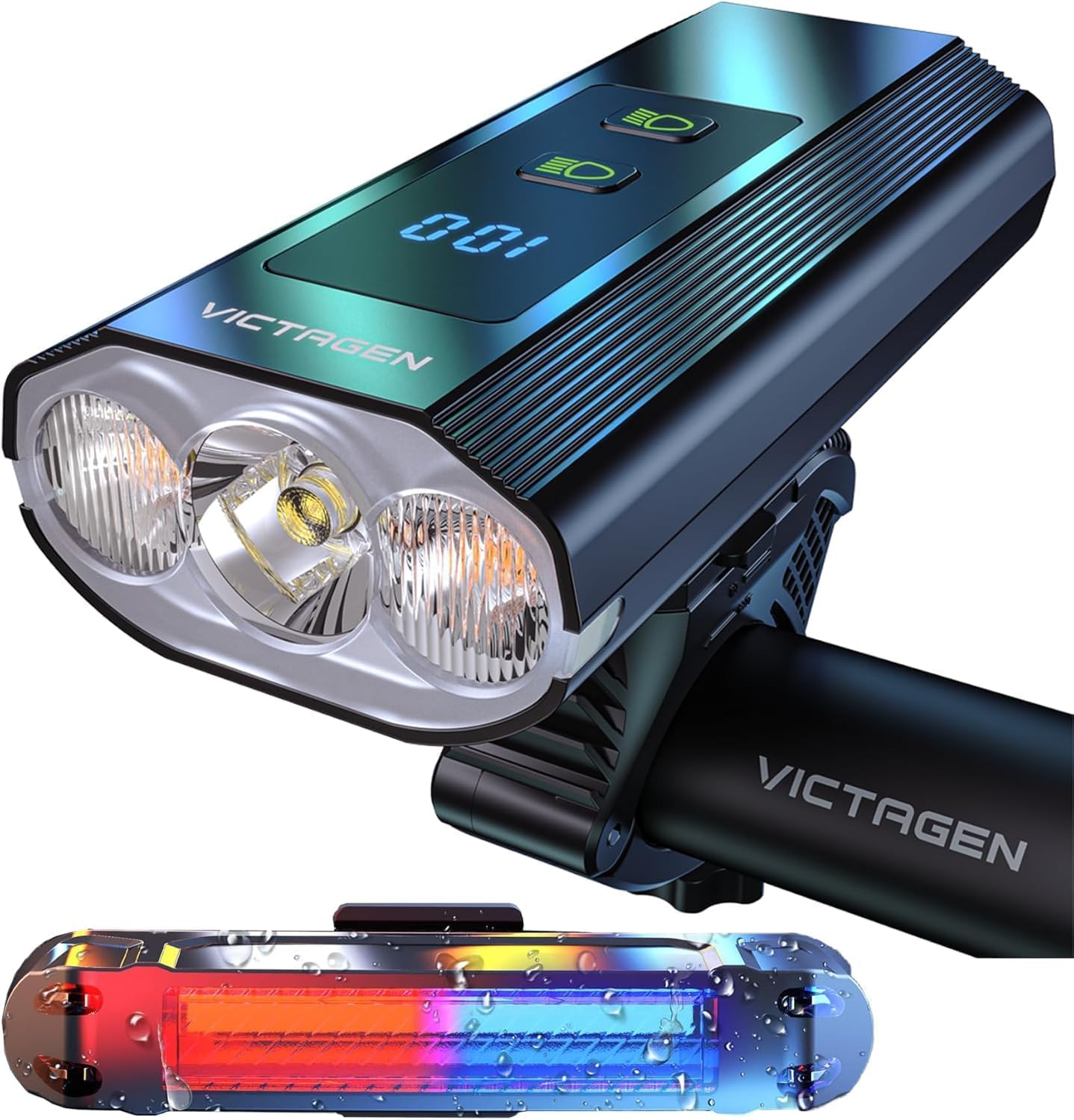 Victagen Super Bright Bike Lights 8000Lm for Night Riding, Super Bright 3 LED Lights for Bike Headlight with High Beam, Low Beam