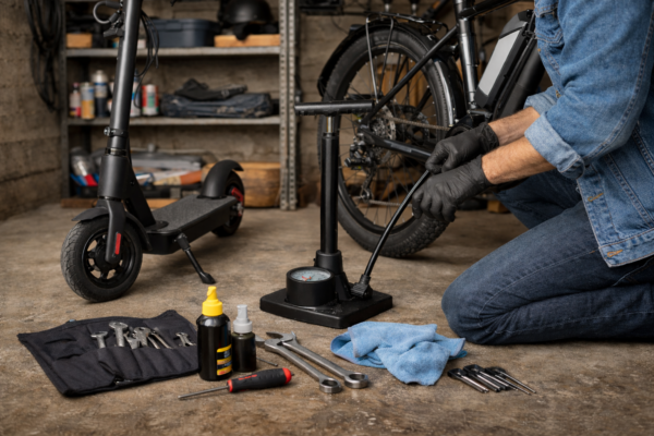 Bike maintenance in the garage