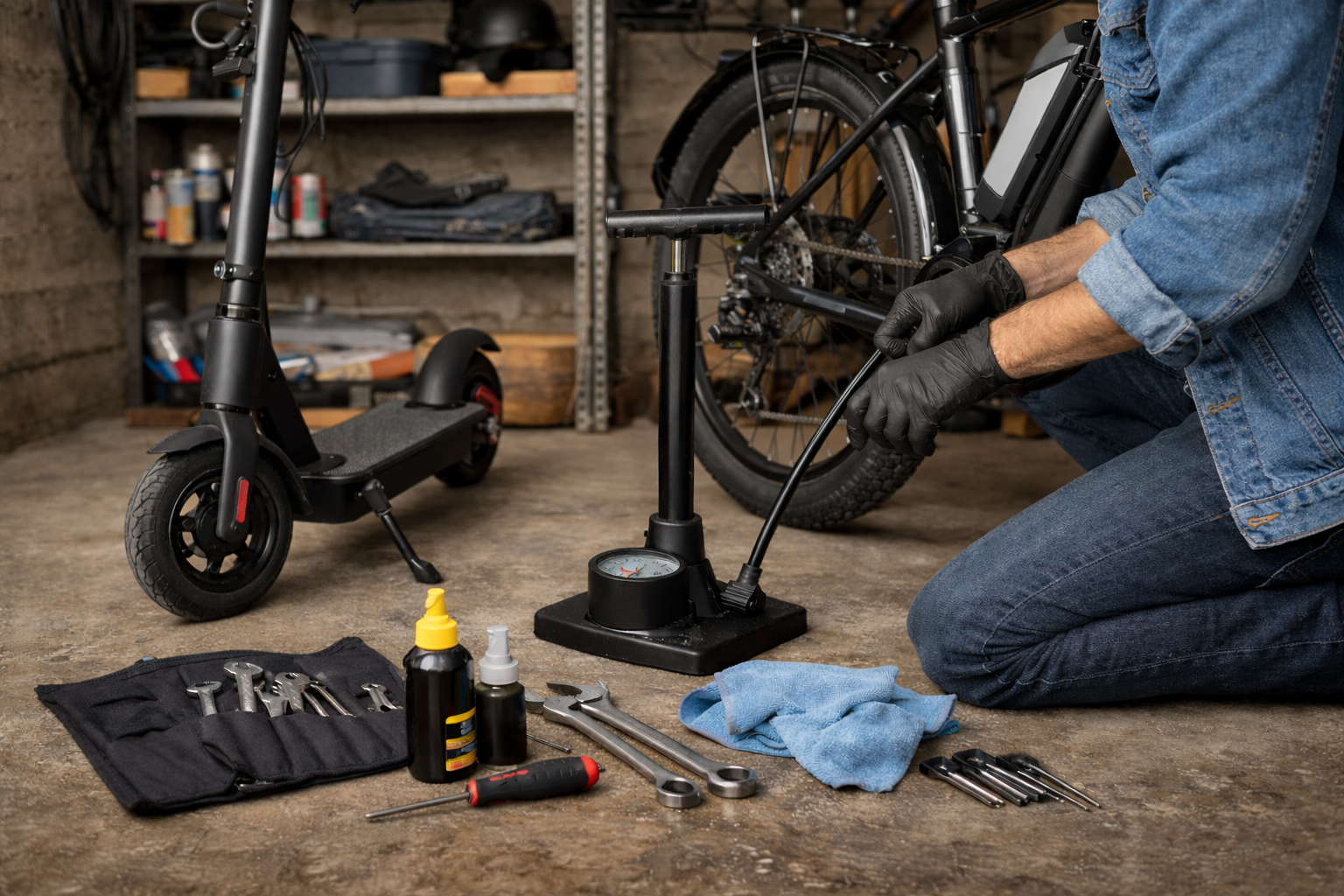 Bike maintenance in the garage
