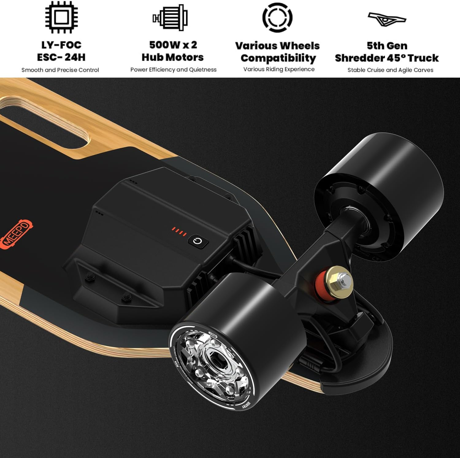
MEEPO V3S/V5/V5ER/ENVY Electric Skateboard with Remote, Top Speed Up to 29 Mph, 4 Speed Smooth Braking, Easy Carry Handle Design, Suitable for Adults 500WX2 Hub Motors.