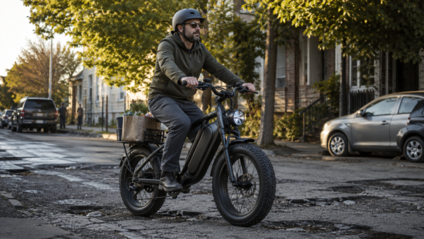 E-Bike Rider navigating a cracked street